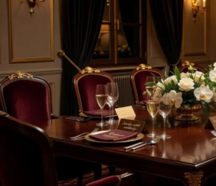 Privát dining terem elegáns terítéssel és intim hangulattal